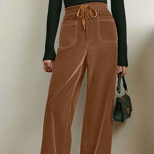 Women's Solid Color Casual Suede Waist-flattering Versatile Straight-leg Pants