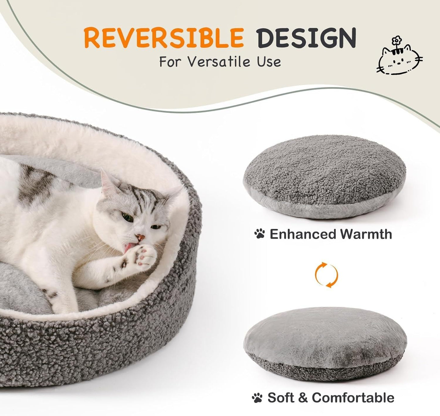 Mewoo Washable Pet Bed For Small Dogs & Cats - 23x23x7 Inch Orthopedic Dog Bed With Non-Slip Bottom, Plush Round Bed For Puppies & Indoor Kittens, Grey - DropOnline.co