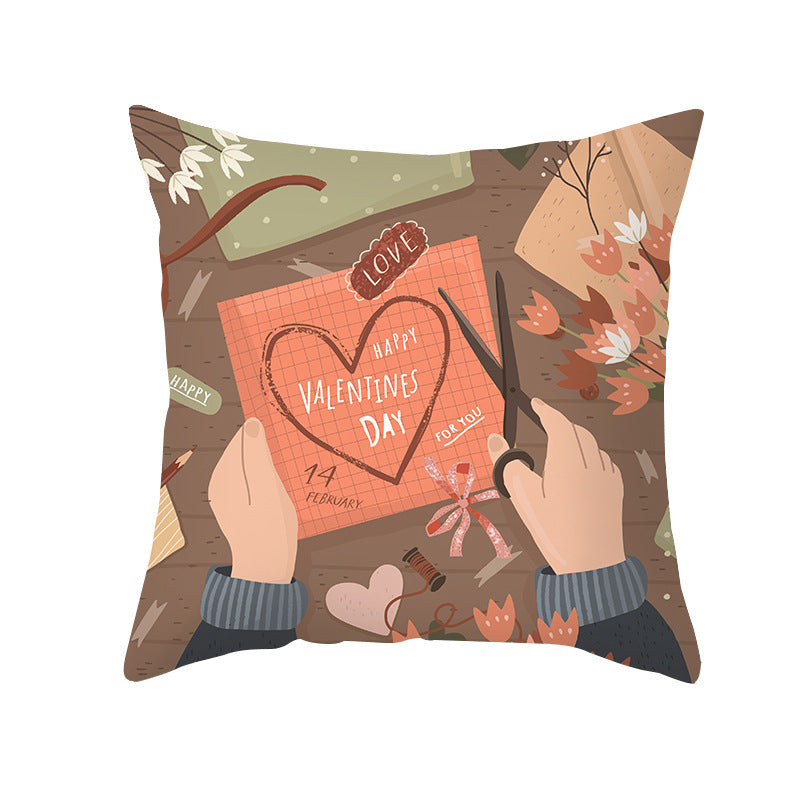 Valentine's Day Peach Skin Printed Cushion Cover - Romantic Living Room Bedroom Decoration - DropOnline.co