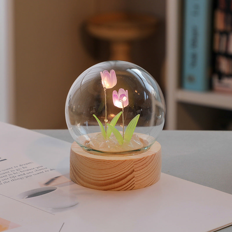 Artificial Tulip Flower Night Light Ornaments Handmade DIY Bedside Lamp LED Night Lamp Bedroom Decor Birthday Gifts Table Lamp - DropOnline.co