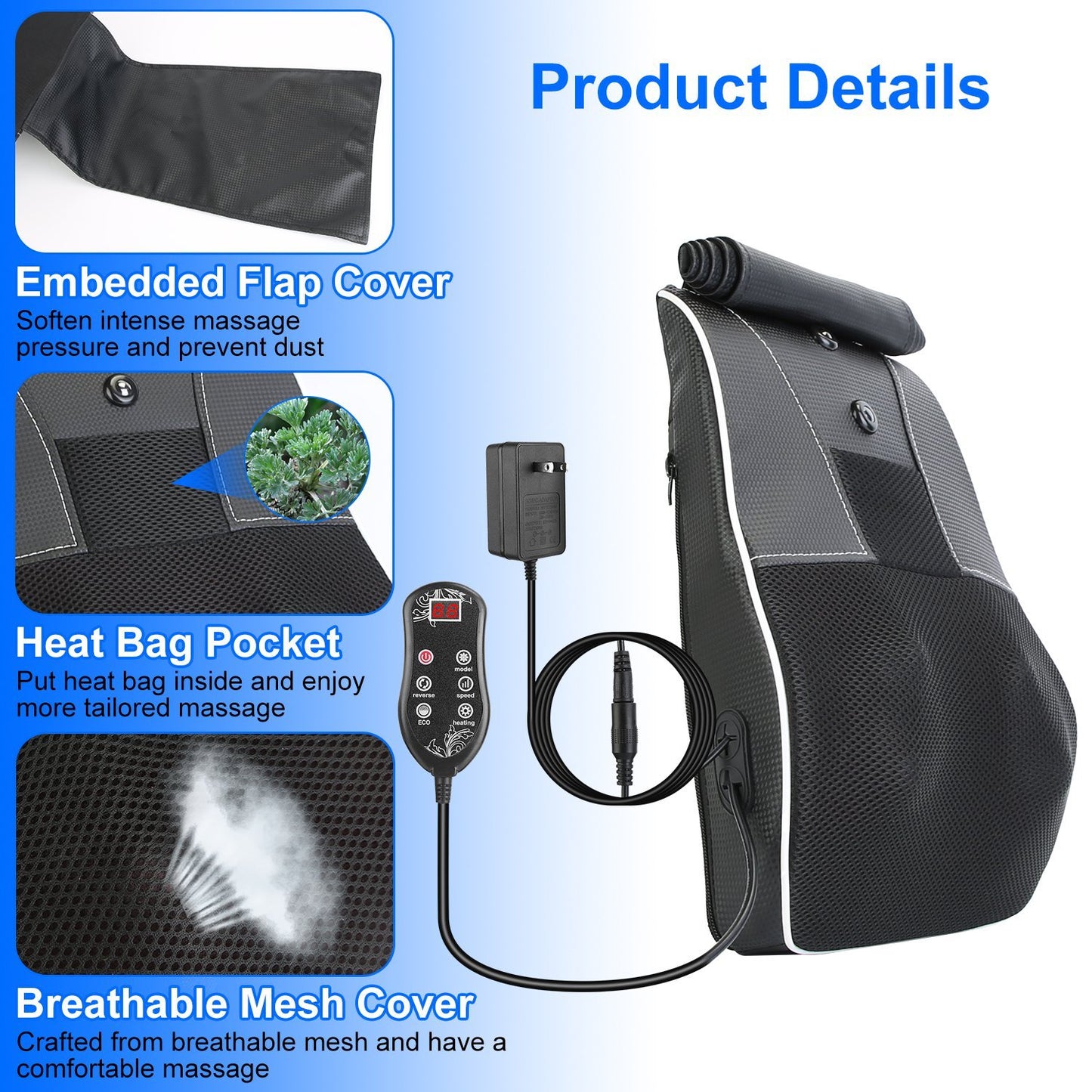 1Pc Back Massager With Heat 3D Kneading Massage Pillow Shiatsu Full Body Massager For Back Neck Waist Arm Abdomen Calf - DropOnline.co