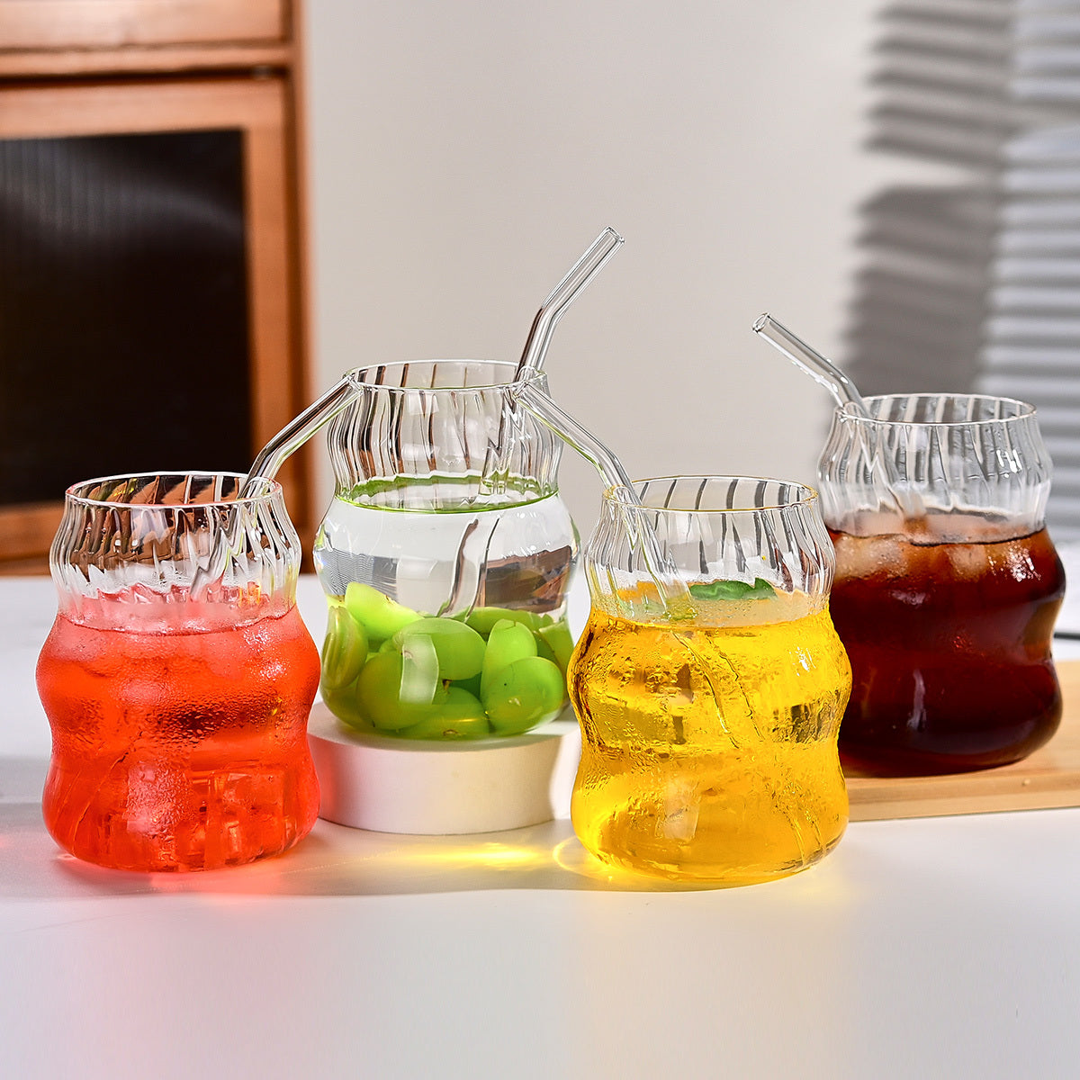 6 Pcs 19 Ounce Glass Straw Cup, Coffee Cup, Milk Cup, Juice Cup, Cold Drink Cup, Tea Cup, Water Cup, Office Cup, Striped Cloud Cup - DropOnline.co