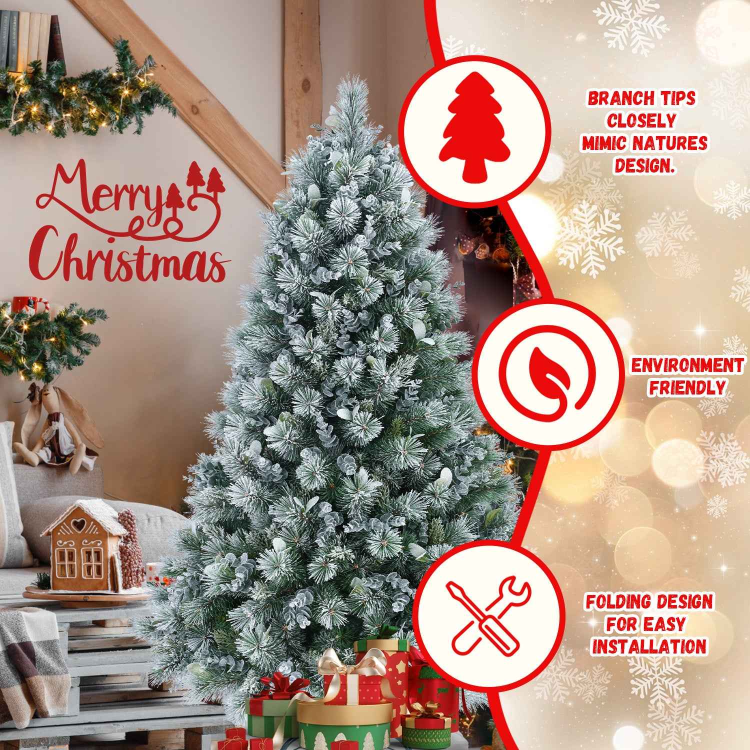 4FT Snow Flocked Christmas Tree - Premium Artificial with 404 Mixed PE Leaves