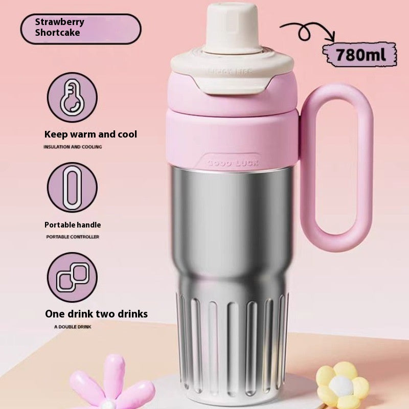 780ml Gradient Double Drink Thermal Cup Stainless Steel With Lid Coffee Cup Thermos Large Capacity Straw Cup For Male And Female - DropOnline.co