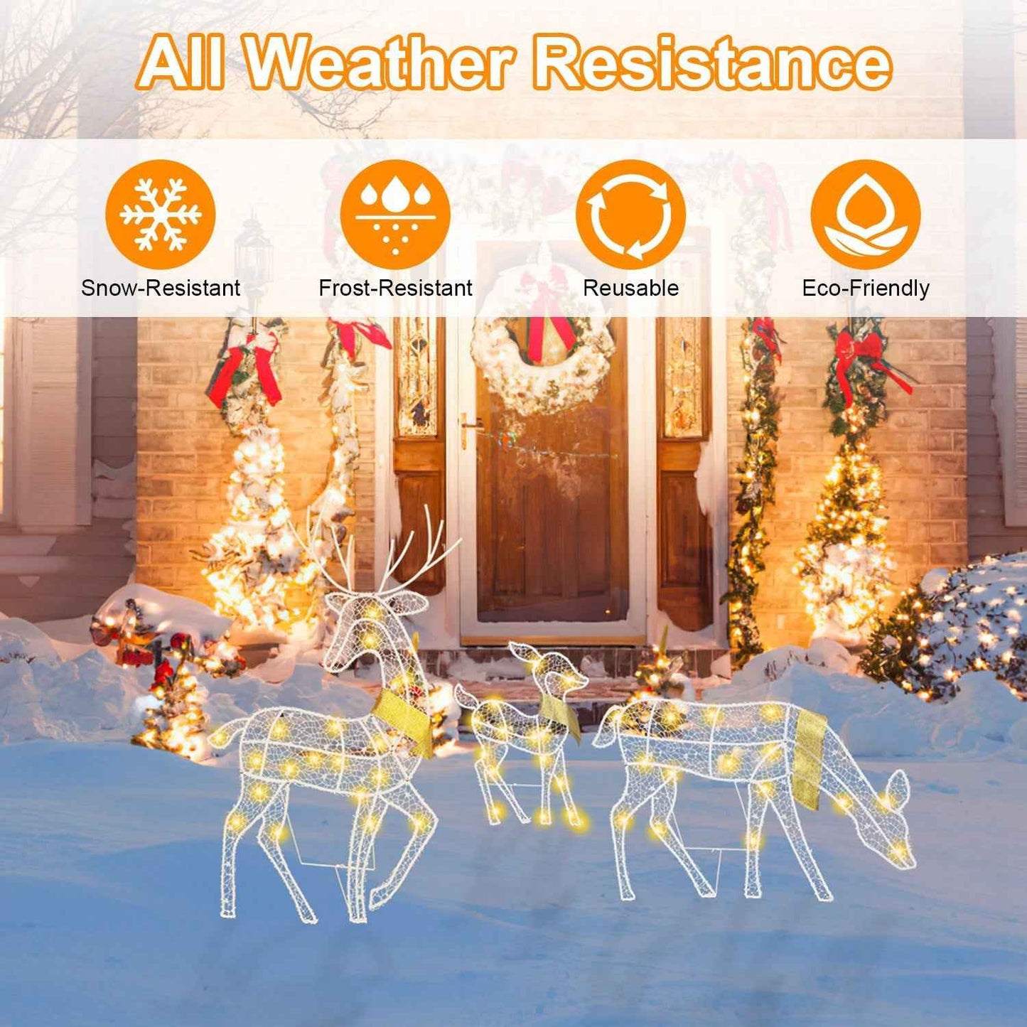 3 Sets Reindeer Family Lighted 2D Christmas Deer - Buck Doe Fawn Indoor Outdoor - DropOnline.co