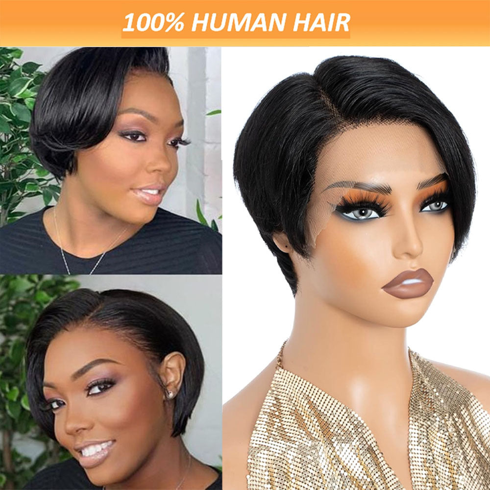 Human Hair Lace Bob Non-toxic Wig-pre-drawn, 13X4X1 Lace,  Short Straight, T-part Lace Front Short Wig, Suitable For The Whole Scene. - DropOnline.co