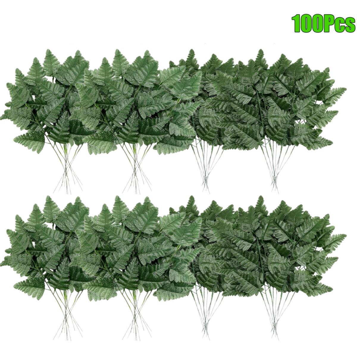 Artificial Fern Leaves Stem Green Cemetery Leaf Picks Wedding Flower Arrangements - DropOnline.co