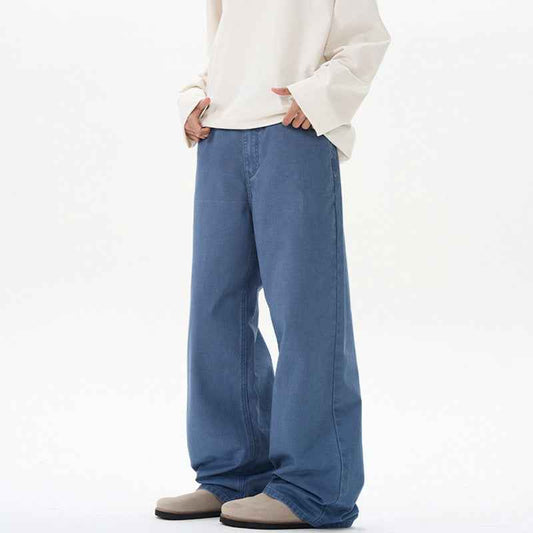 Pure Cotton Stone-washed Casual Straight-leg Men's Solid Loose Pants