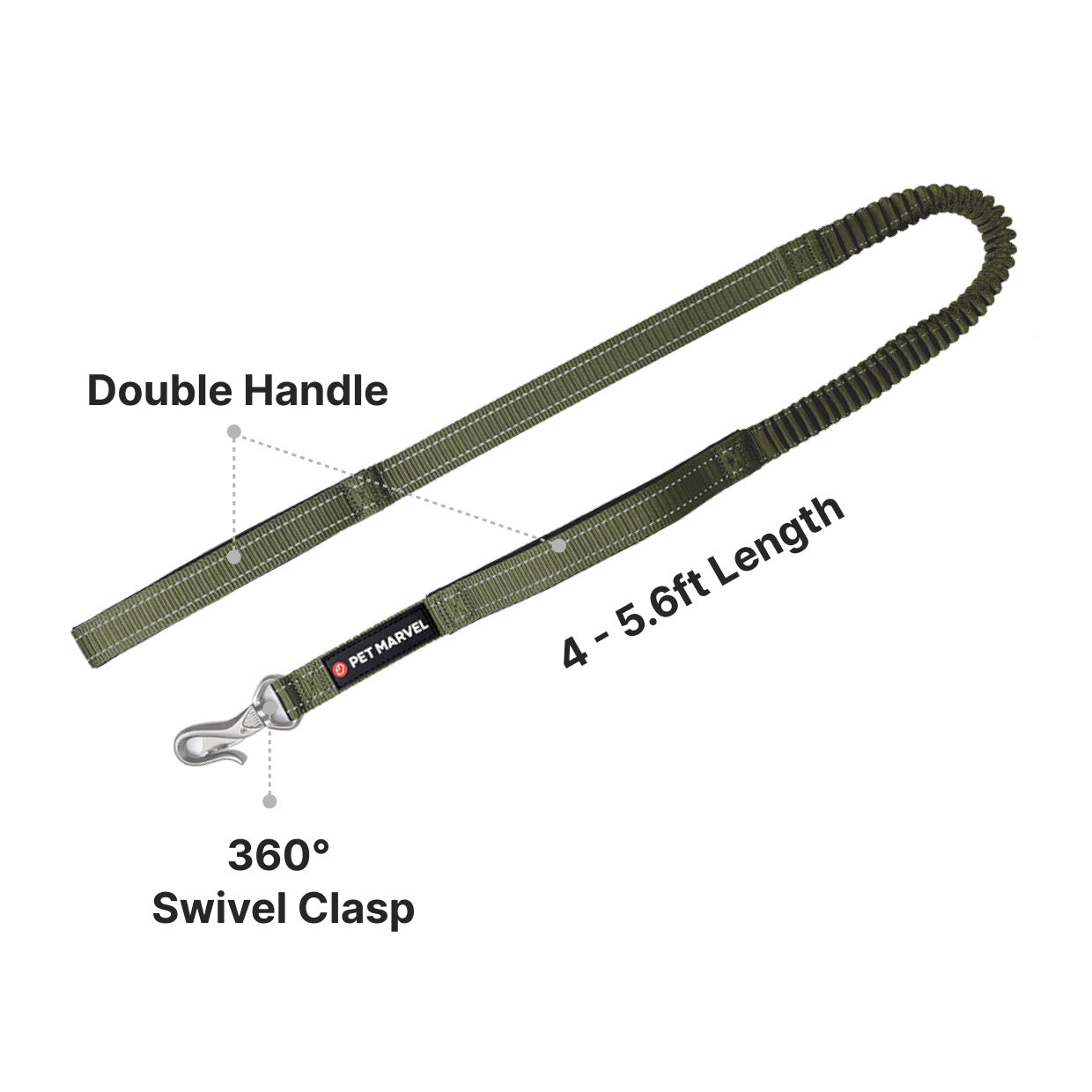 PETMARVEL 4-6 FT Shock Absorbing Tactical Dog Leash Dual Handle For Training - DropOnline.co