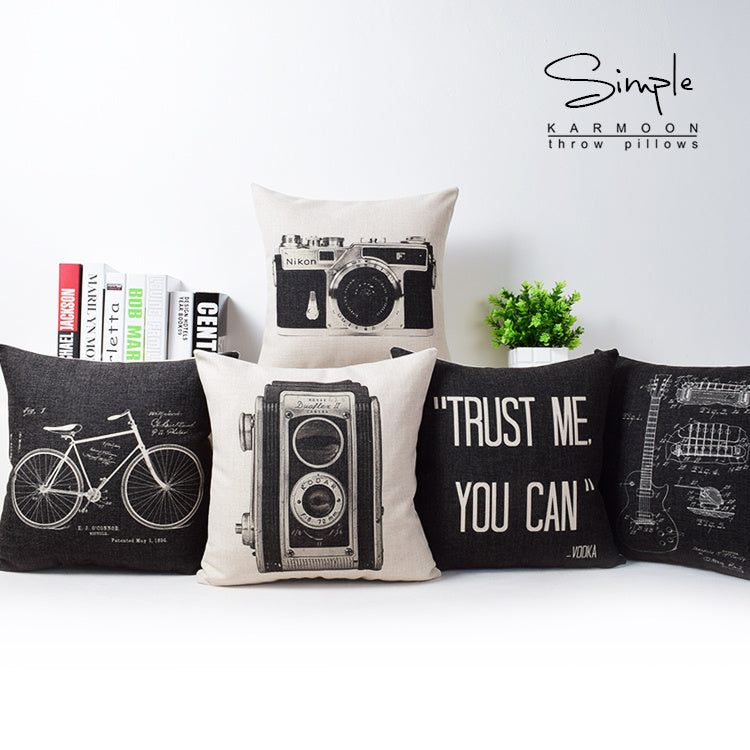 Vintage Camera Bicycle Cotton Linen Cushion - DropOnline.co
