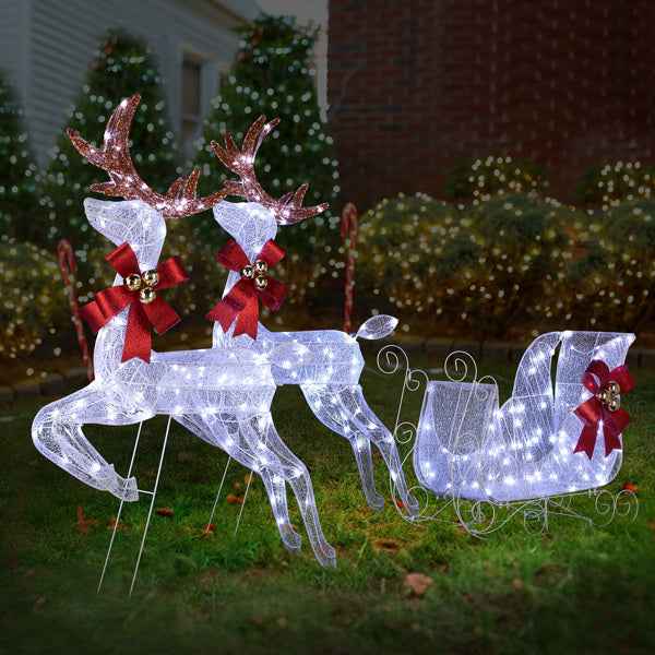 211X27.5X100cm Deer Sled - White Light Powder Mesh Christmas Reindeer Decoration - DropOnline.co