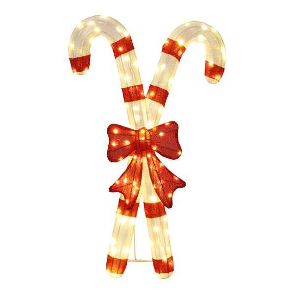 Lighted Candy Cane & Red Bowknot Christmas Decorations - 100 LED Lights - DropOnline.co