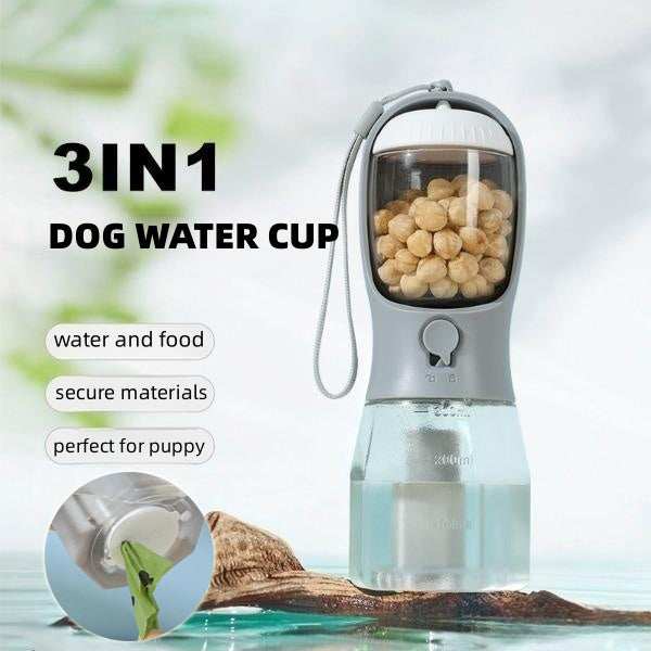 Dog Water Cup 3-in-1 Portable - Drinking Bottle, Food Container & Waste Bag Dispenser for Travel - DropOnline.co