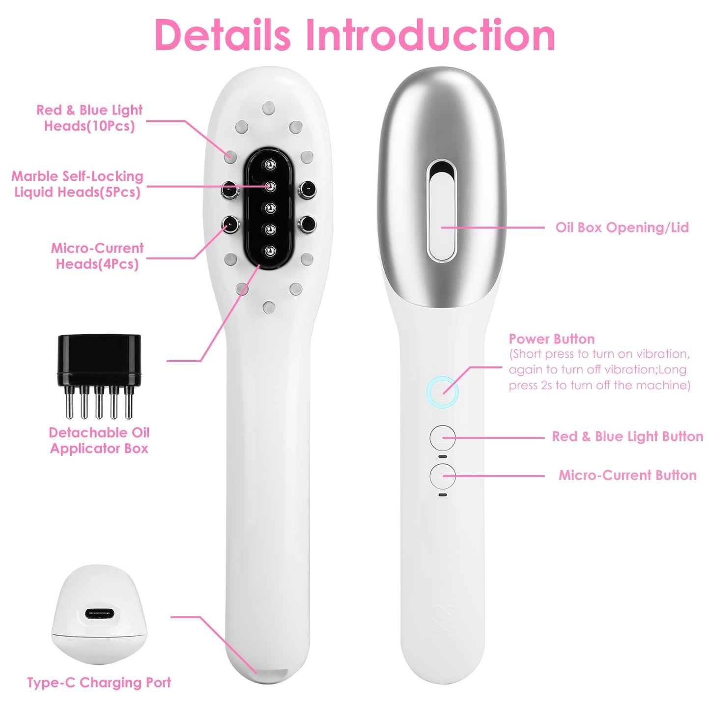 1Pc Electric Scalp Massage Comb Microcurrent Hair Brush Handheld Head Scratcher Massager Hair Oil Applicator With Vibration Micro-Current Mode Red & Blue Light Therapy Oil Applicator - DropOnline.co
