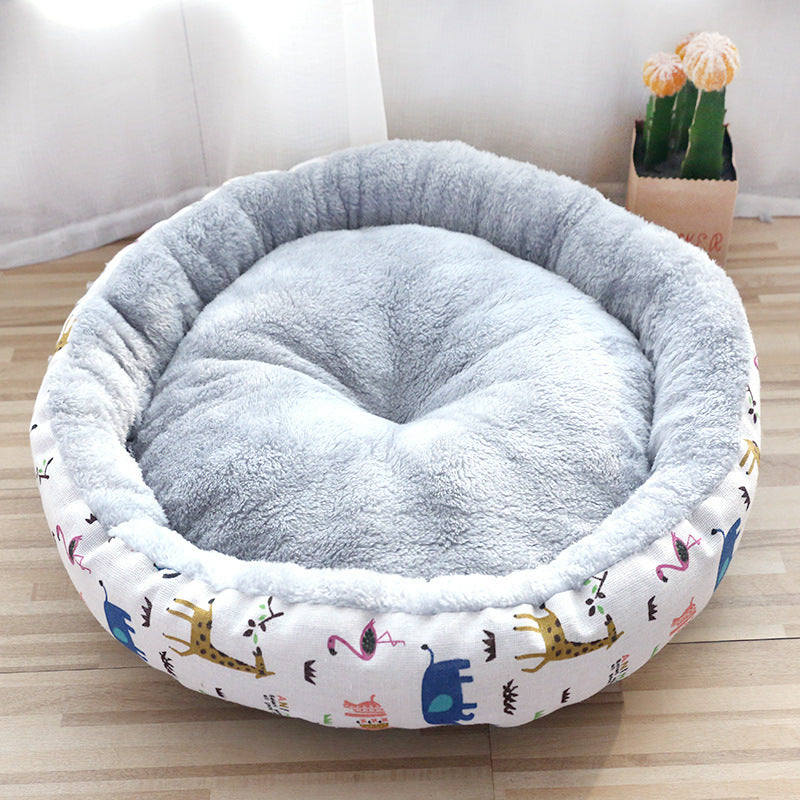 Dog and Cat Litter Bed - Round Cotton Padded Pet Cushion for Comfortable Sleep - DropOnline.co