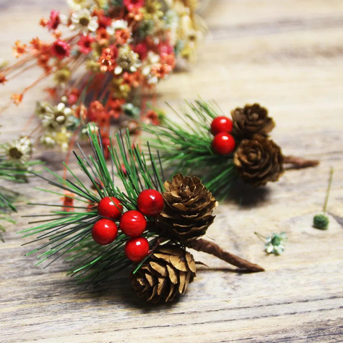 10 PCS Christmas Mini Artificial Pine Picks With Red Berries And Natural Pinecones Evergreen Pine Sprigs Holly Berries Faux Pine Needles For Festival Xmas Decorations Table Centerpiece - DropOnline.co