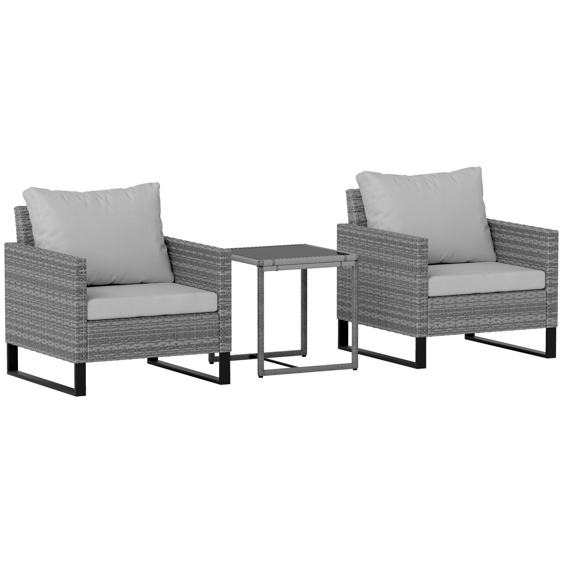 Patio Set, Wicker Bistro Set With Cushions, Rattan Chairs, Glass Coffee Table For Backyard, Porch, Balcony, Gray - DropOnline.co