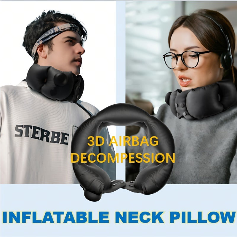 Inflatable Neck Pillow With Adjustable Firmness, Made Of Soft Skin-Friendly Material For Travel Comfort - DropOnline.co