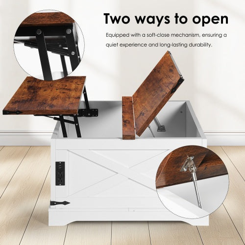 Coffee Table, Multi-functional Lifting Dining Table Coffee Table, Living Room Home Table, Modern Coffee Table 90CM, Vintage White - DropOnline.co