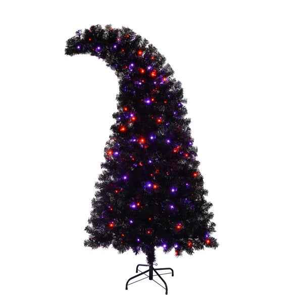 6-foot Artificial Black Christmas Tree with LED Lights - 900 Tips Curved Design - DropOnline.co
