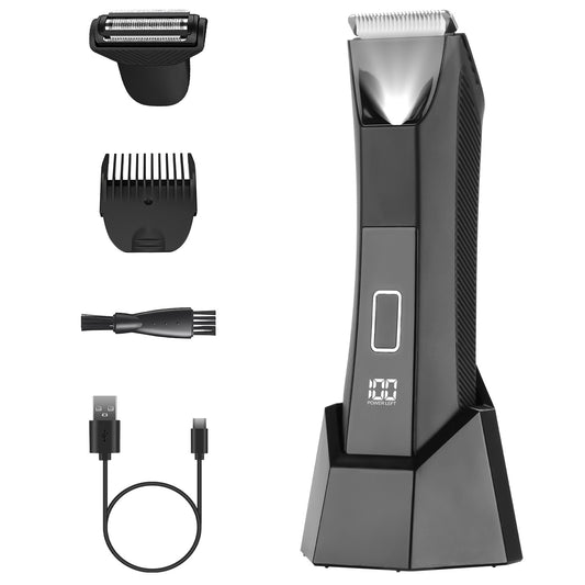1Pc 2 In 1 Electric Body Trimmer For Men Cordless Beard Groin Ball Pubic Hair Shaver IPX7 Waterproof Razor With LED Light LCD Display Guard Comb Shaving Head - DropOnline.co