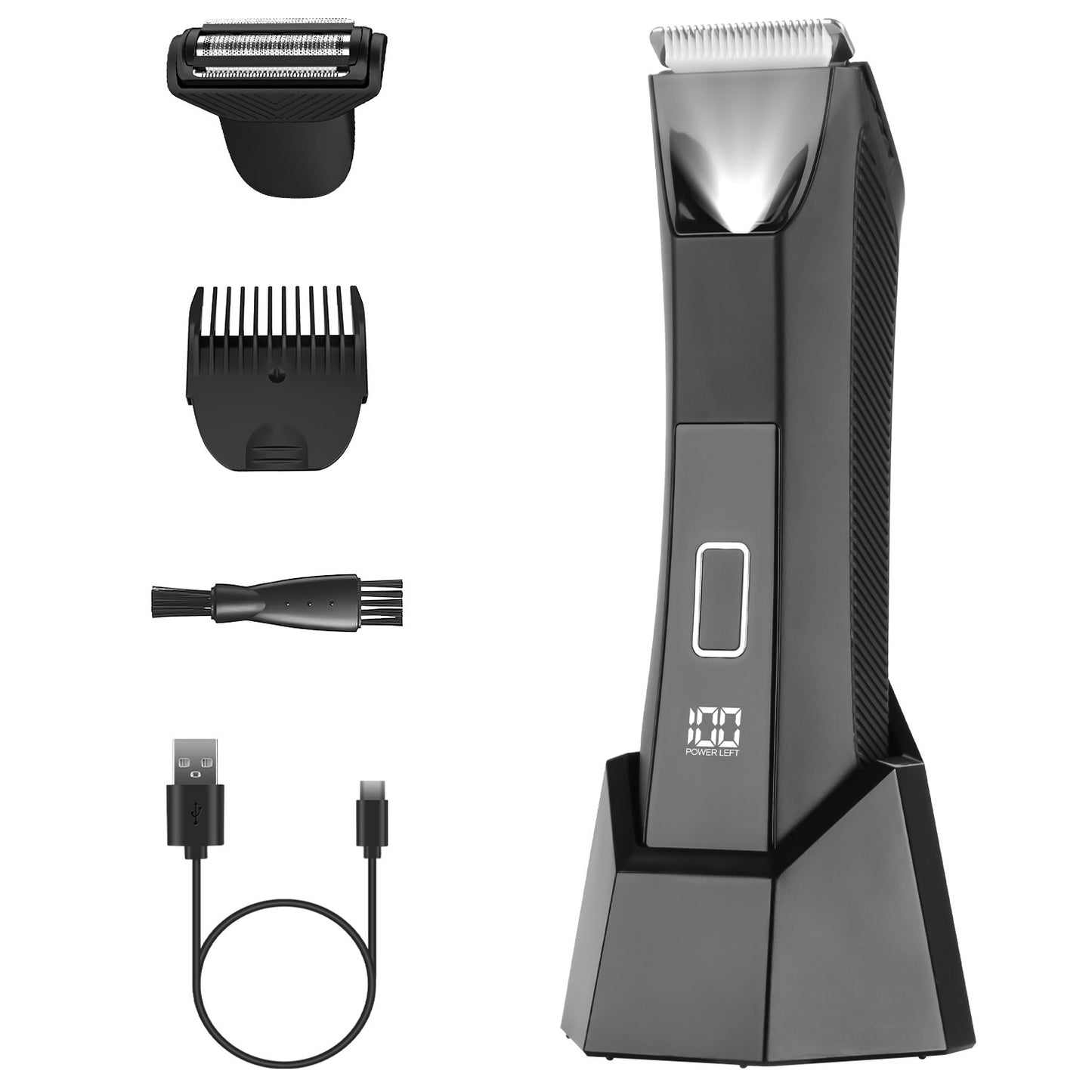 1Pc 2 In 1 Electric Body Trimmer For Men Cordless Beard Groin Ball Pubic Hair Shaver IPX7 Waterproof Razor With LED Light LCD Display Guard Comb Shaving Head - DropOnline.co