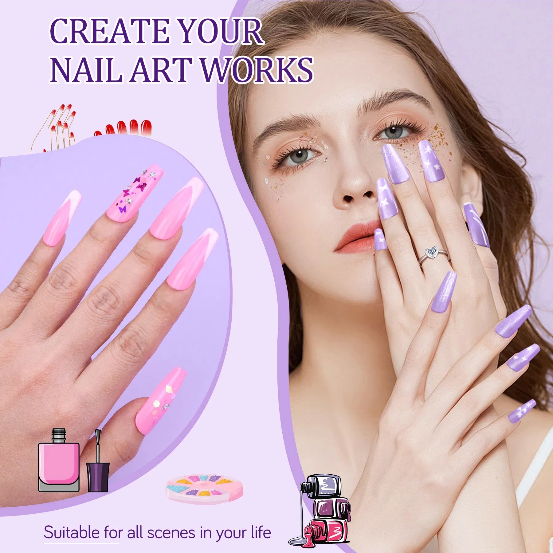 Acrylic Nail Kit With UV Light, 4 Colors Gel Polish Kit With 24 Glitter Colors Acrylic Powder Monomer Liquid - DropOnline.co
