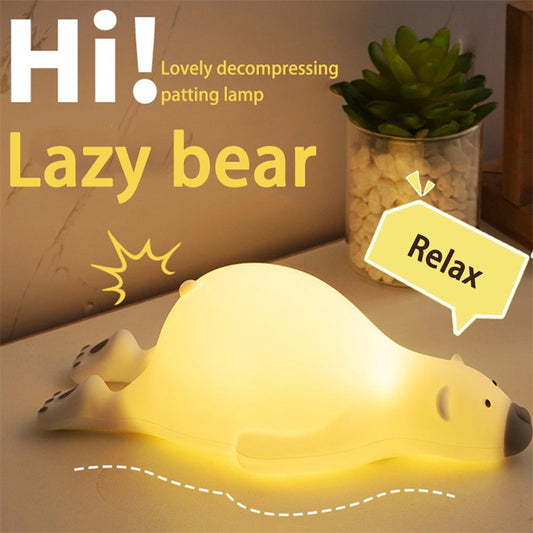 Cute Bear Silicone Night Light - 3 Levels Atmosphere Table Lamp for Children Kid Bedroom Bedside - DropOnline.co
