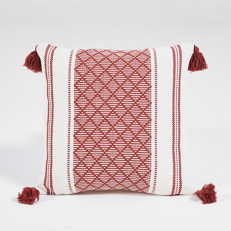 Geometric Woven Jacquard Tassel Cushion Cover - DropOnline.co