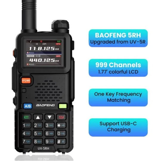 BAOFENG UV-5RH 10w GMRS Ham Radio With Long Range Walkie Talkies, Multifunctional Use, USB-C Charging, 999 Channels, Colorful LCD Display, Audio Produces - DropOnline.co