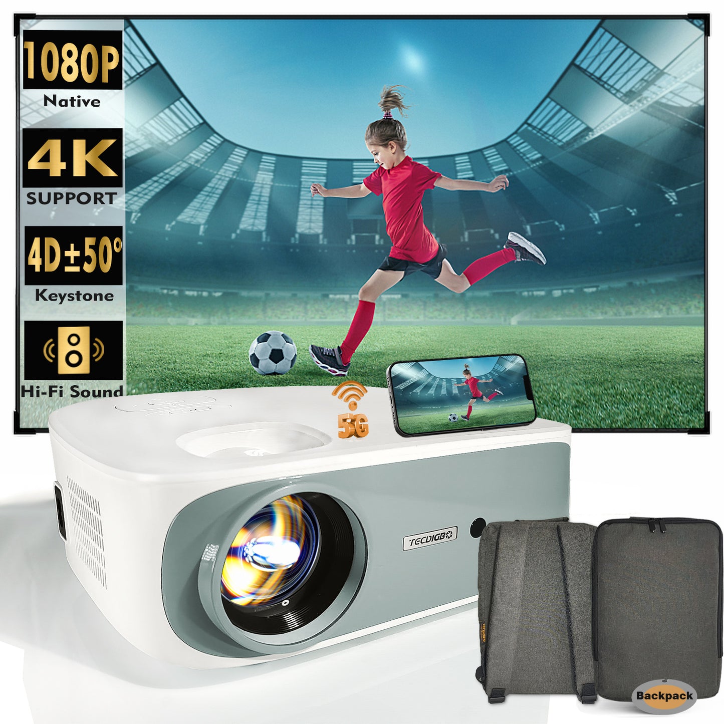 4K True 1080P High-definition Projector C55 White US - DropOnline.co