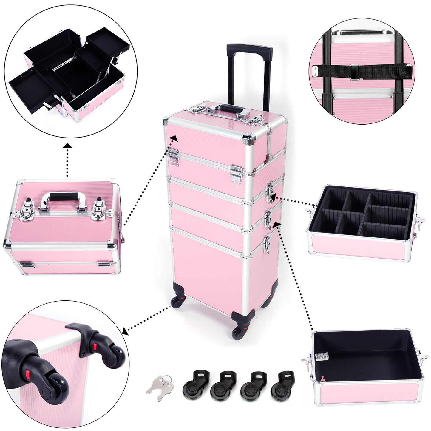 4-in-1 Aluminum Alloy, Trolley, Vanity Case, Embroidery Box - DropOnline.co