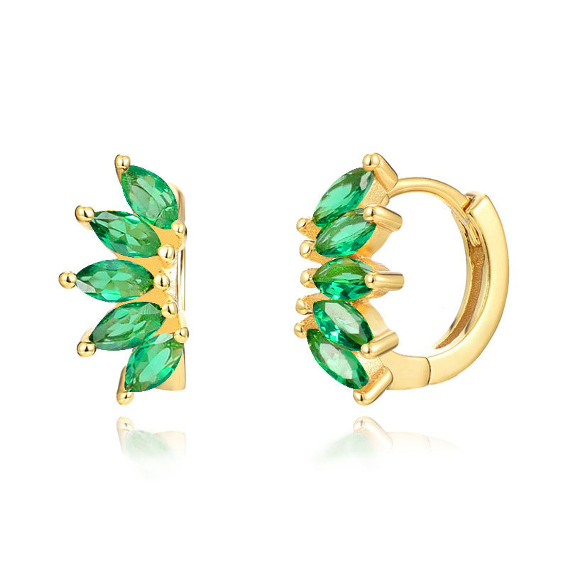 Ins Style Color Zircon All-match Earrings Symmetrical Horse Eye Stone - DropOnline.co