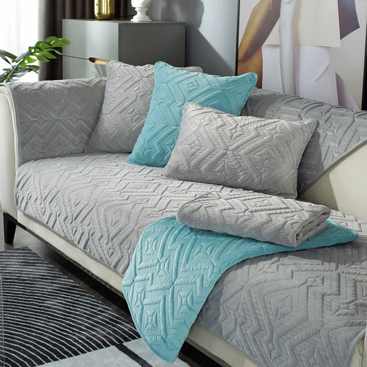 Black Sofa Cushion Winter Plush Thickened Non-slip Sofa Leather Sofa Cover - DropOnline.co