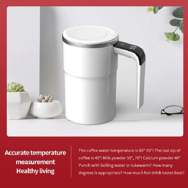 Automatic Coffee Stirring Cup, Stainless Steel Self-stirring Coffee Cup With Lid, Automatic Stirring, LED Intelligent Display Temperature - DropOnline.co