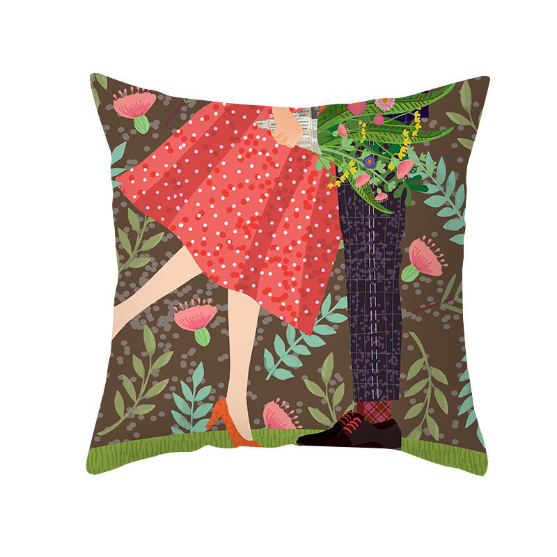 Valentine's Day Peach Skin Printed Cushion Cover - Romantic Living Room Bedroom Decoration - DropOnline.co