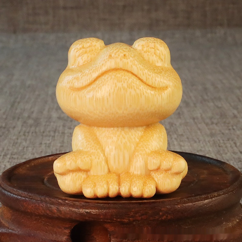 Smiling Frog Solid Bamboo Carving Crafts Ornaments - DropOnline.co