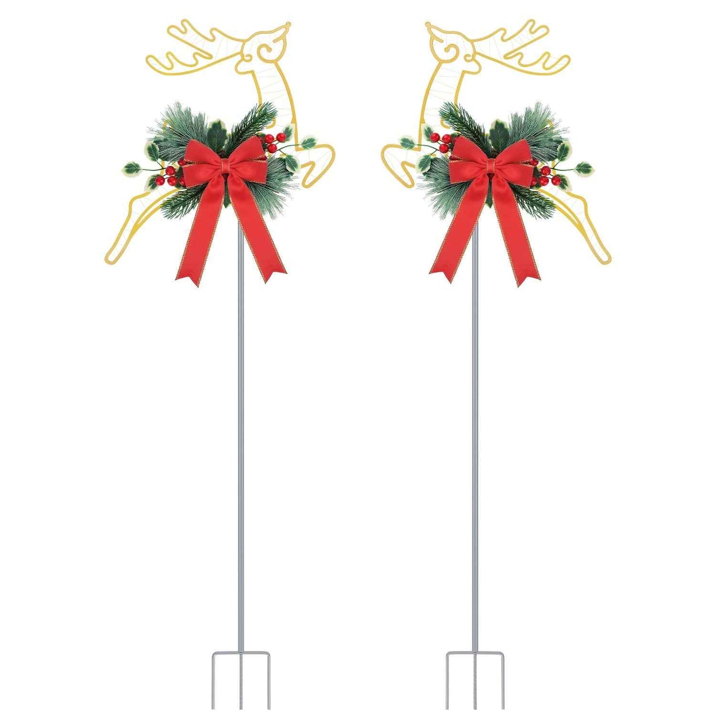 2Pcs Christmas Lighted Reindeer LED Pathway Stake Lights - Battery Powered Outdoor Decor