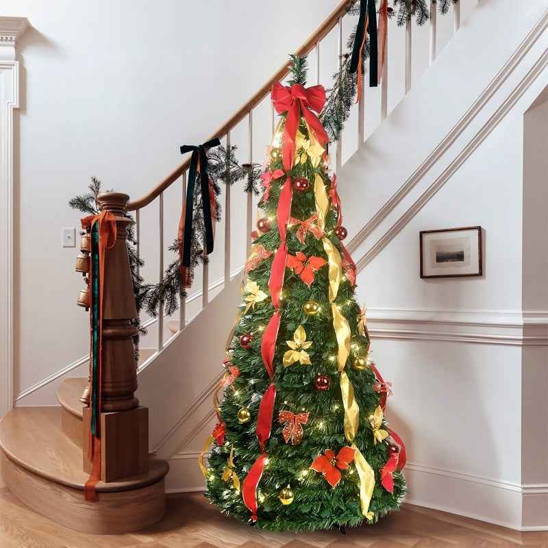 Prelit Full Pop Up Christmas Tree with LED Lights & Ornaments - Easy Assembly