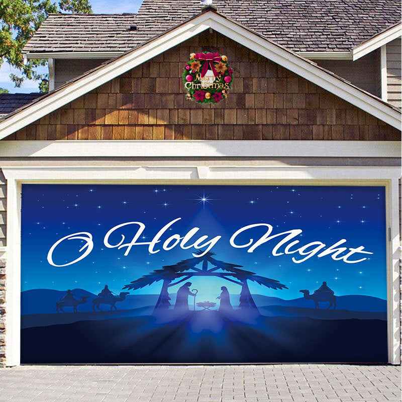 Christmas Garage Door Cover - Polyester Background Hanging Cloth Holiday Party Decoration - DropOnline.co
