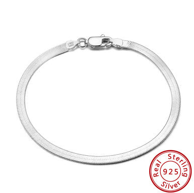 S925 Sterling Silver Bracelet Flat Snake Bone - DropOnline.co