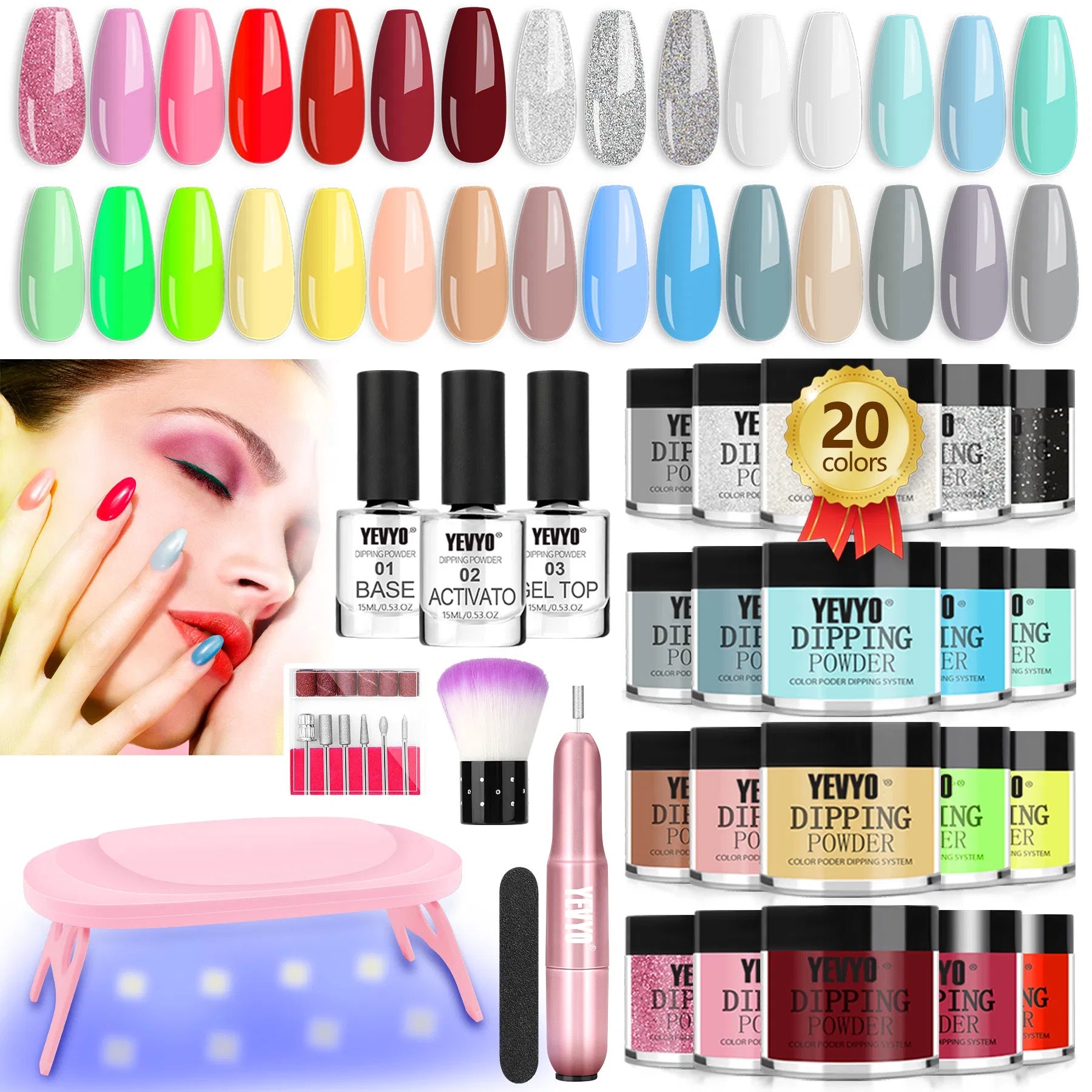 Acrylic Nail Kit Dip Powder Nail Kit Starter With Drill And UV Light, 20 Colors Fast Dry Powder Nail Dipping Kit, With Base & Top Coat Activator Dip Nail Kit For French Nail Art Manicure DIY - DropOnline.co