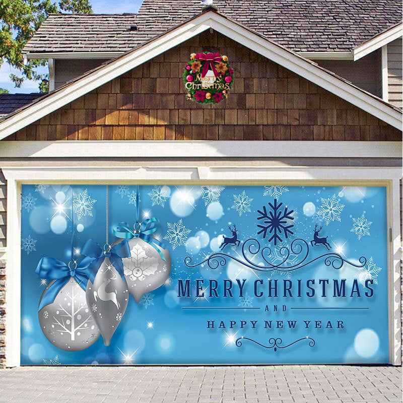 Christmas Garage Door Cover - Polyester Background Hanging Cloth Holiday Party Decoration - DropOnline.co