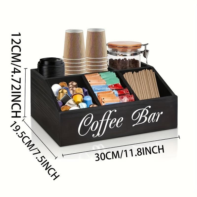 1 Piece Classic Wooden Coffee Bar Storage Box Multi-compartment Coffee Accessories Condiments Coffee Capsule Storage Shelf Basket - DropOnline.co