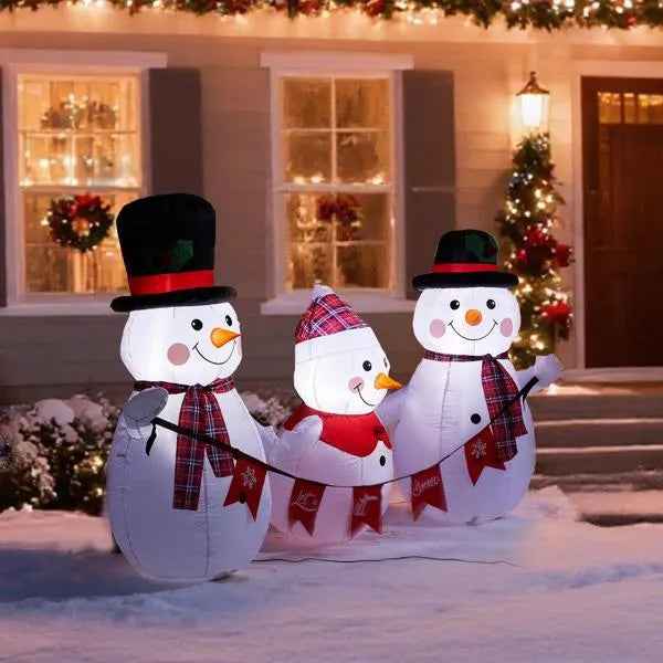 6.2FT Inflatable Christmas Snowman Family - LED Lighted Yard Decoration with Bunting - DropOnline.co
