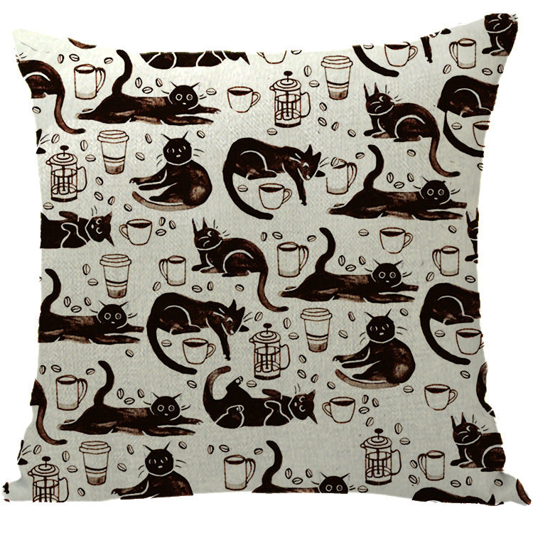 Home Halloween Linen Pillowcase Cat Cushion Cover - Spooky Seasonal Decoration - DropOnline.co