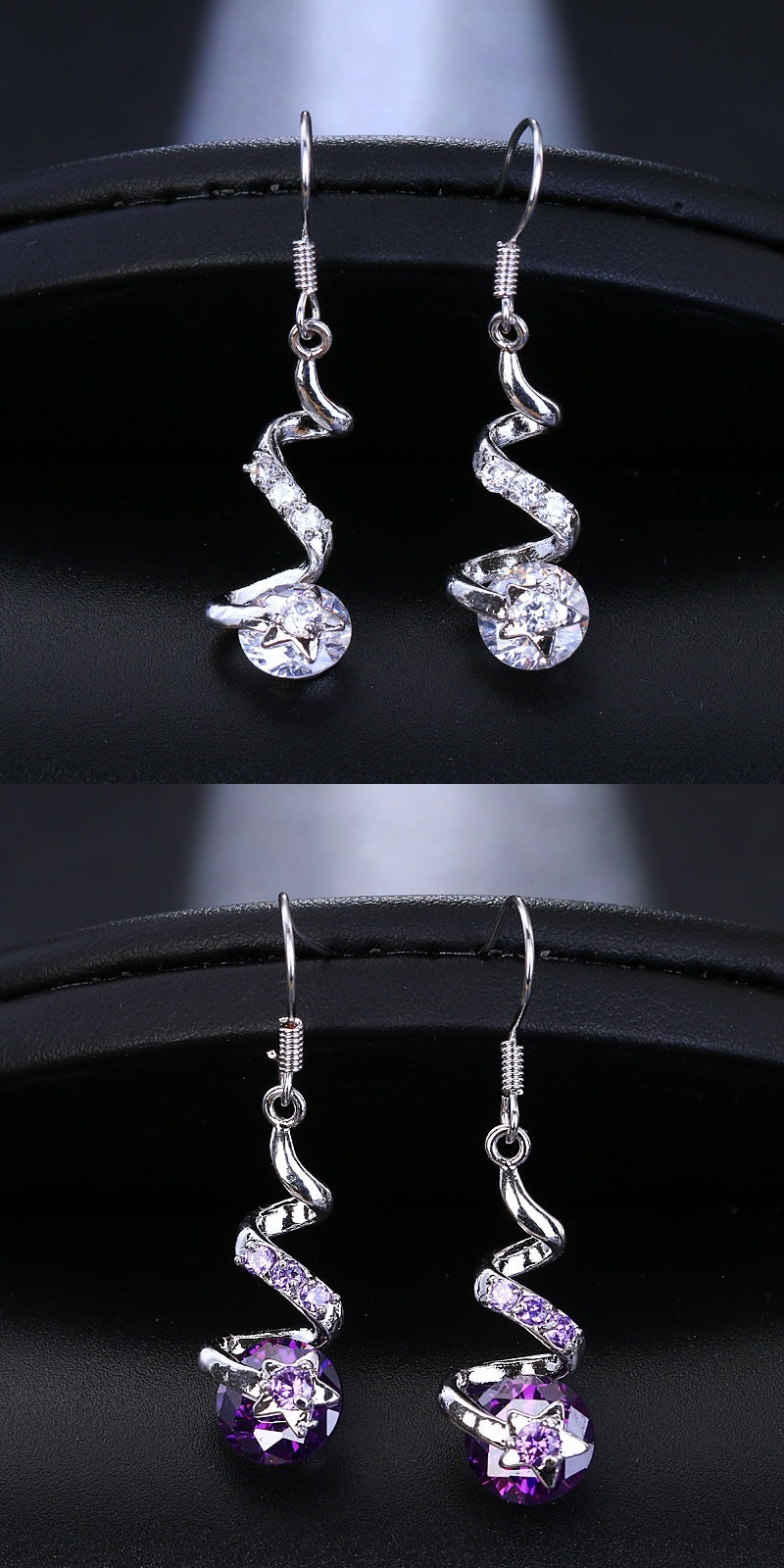 Purple Zircon Spiral Ear Hook Earrings - DropOnline.co