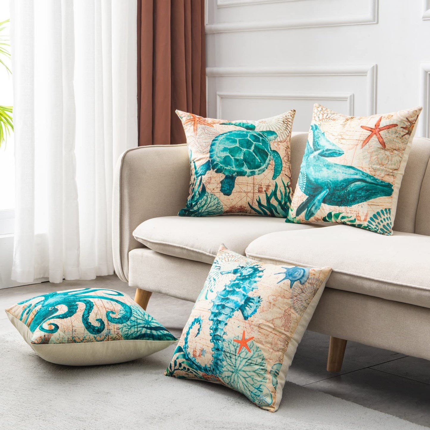 Cushion Covers Sea Turtle Printed Throw Pillow Cases For Home Decor Sofa Chair Seat - DropOnline.co