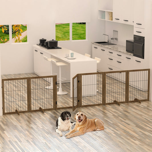 Dog Gate With Door Pet Dog Fence Barrier 6 Panels 144-inch Wide 32-inch Tall Foldable Multiple Shapes - DropOnline.co