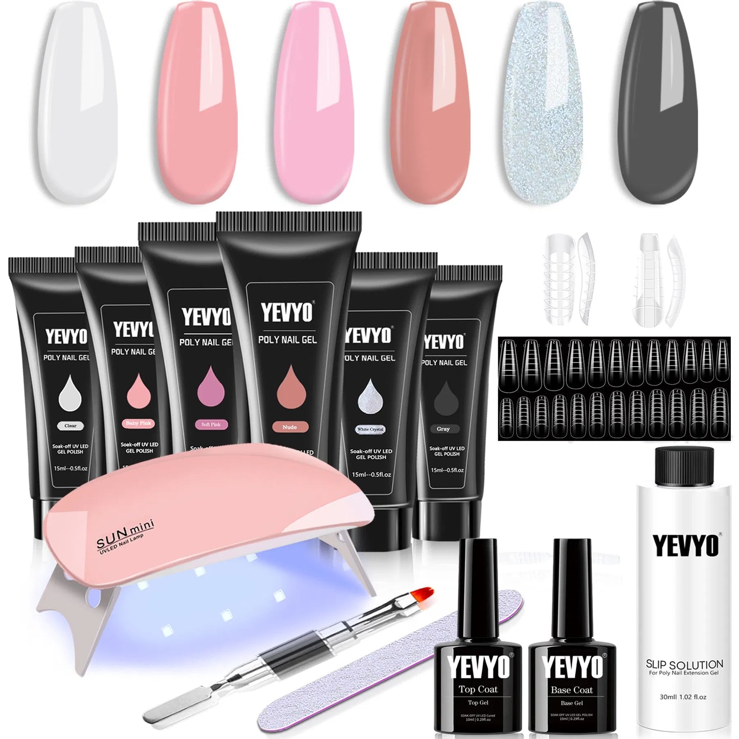 6 PCS Poly Gel Nail Kit With UV Lamp, Nail Brush And Nail Forms Top Base Coat Builder Nails Art Tools - DropOnline.co